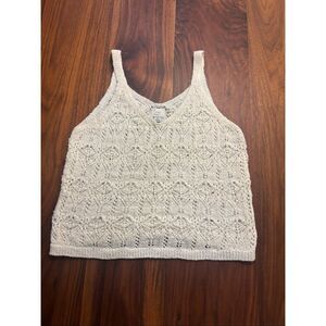 A New Day Women’s White Crocheted V-Neck Sleeveless Loose Knit Tank Top Small